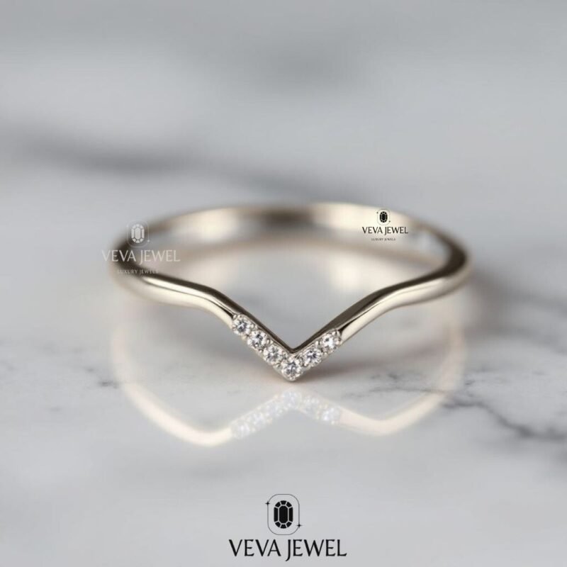 Dainty Chevron Diamond Wedding Band | Minimalist Lab Grown Diamond V Ring | Thin Stacking Gold Ring | VEVA JEWEL Bridal Jewelry