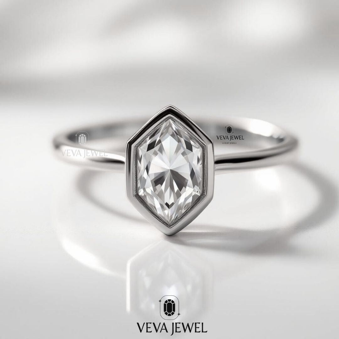 Hexagon Lab Grown Diamond Ring | Bezel Set Duchess Engagement Ring | 14K Gold Modern Minimalist Ring | Dutch Marquise Proposal Ring
