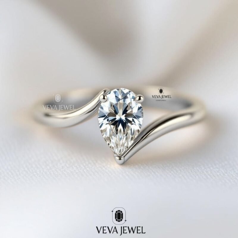 1.5 Carat Bypass Pear Cut Lab Grown Diamond Ring | Solid Gold Teardrop Engagement Ring | Modern Ethical Bypass Ring | Push Present for Wife