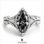 Gold engagement ring with halo moissanite
