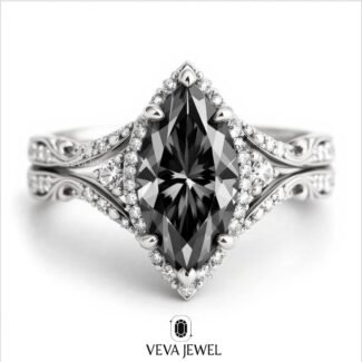 Gold engagement ring with halo moissanite