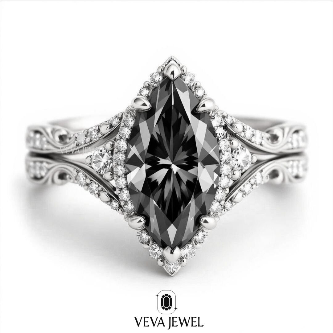 Gold engagement ring with halo moissanite