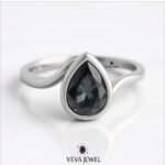 pear shaped grey moissanite gold ring