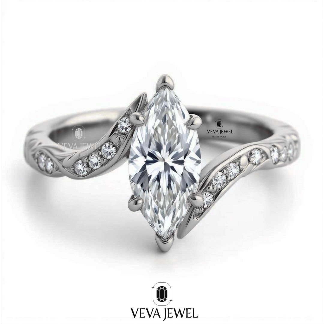 vintage inspired moissanite engagement ring with pavé band