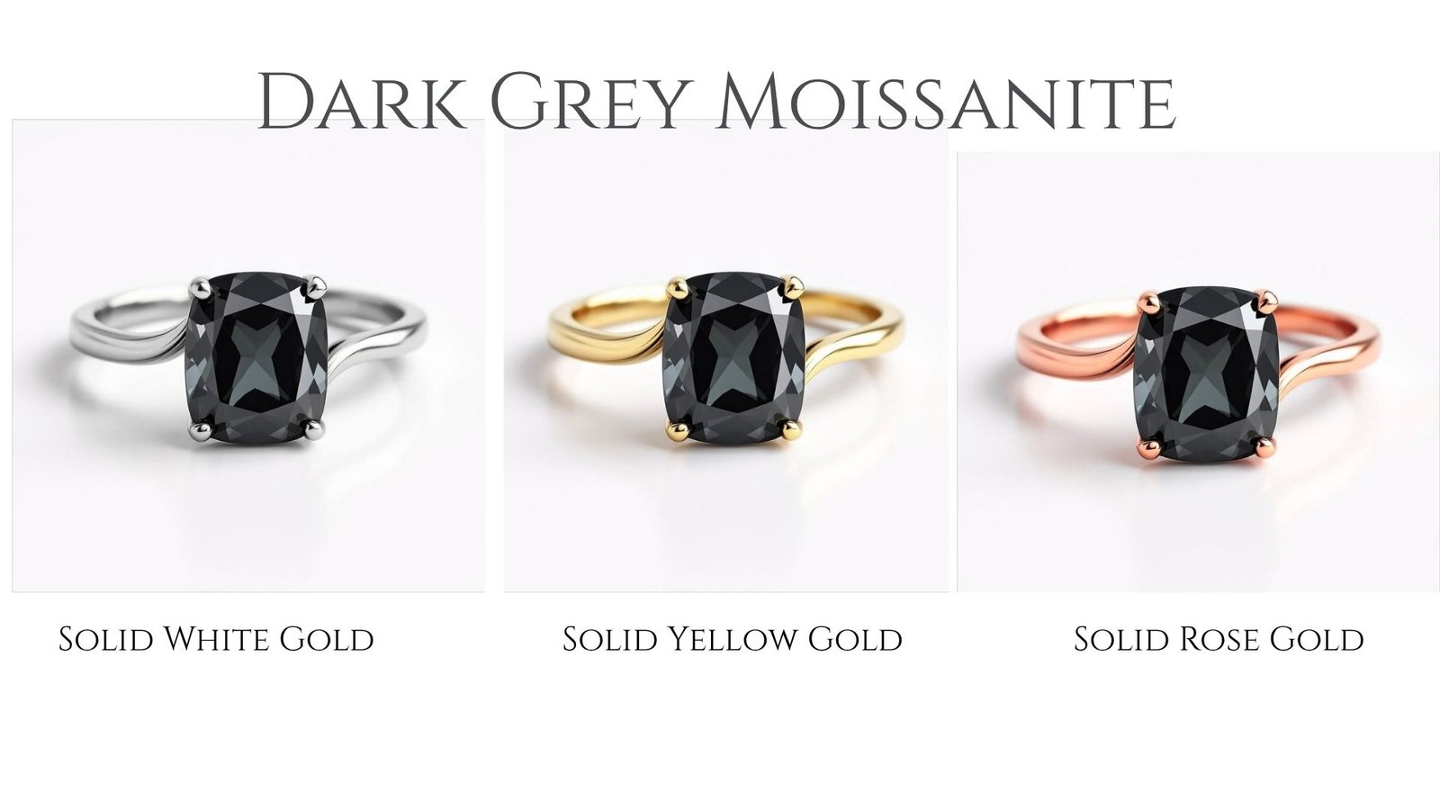Cushion cut dark grey moissanite minimalist ring