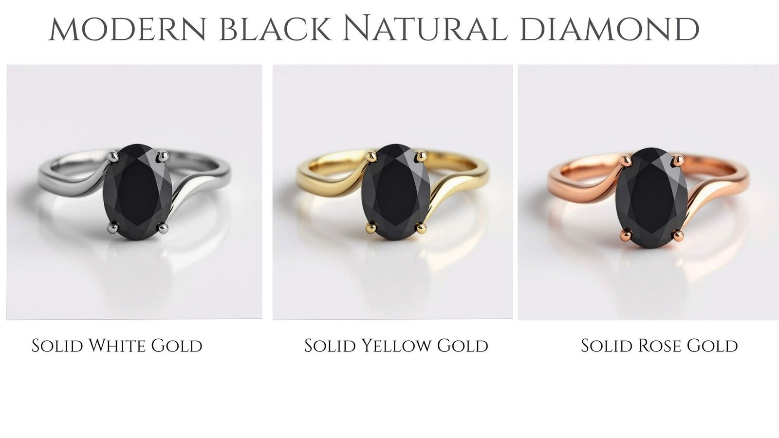 Natural Black Diamond Engagement Ring | 2 Carat Oval Cut Bypass Ring | Unique Gold Ring for Her | Alternative Bridal Ring | Minimalist Ring