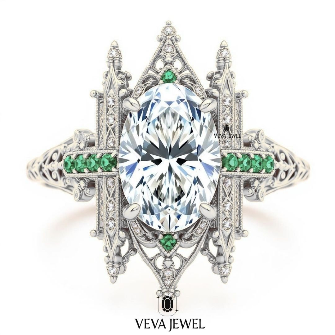 Artistic engagement ring inspired by church architecture