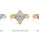 Vintage style marquise bezel set Yellow Gold Engagement Ring