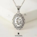 Classic halo moissanite pendant with ornate design