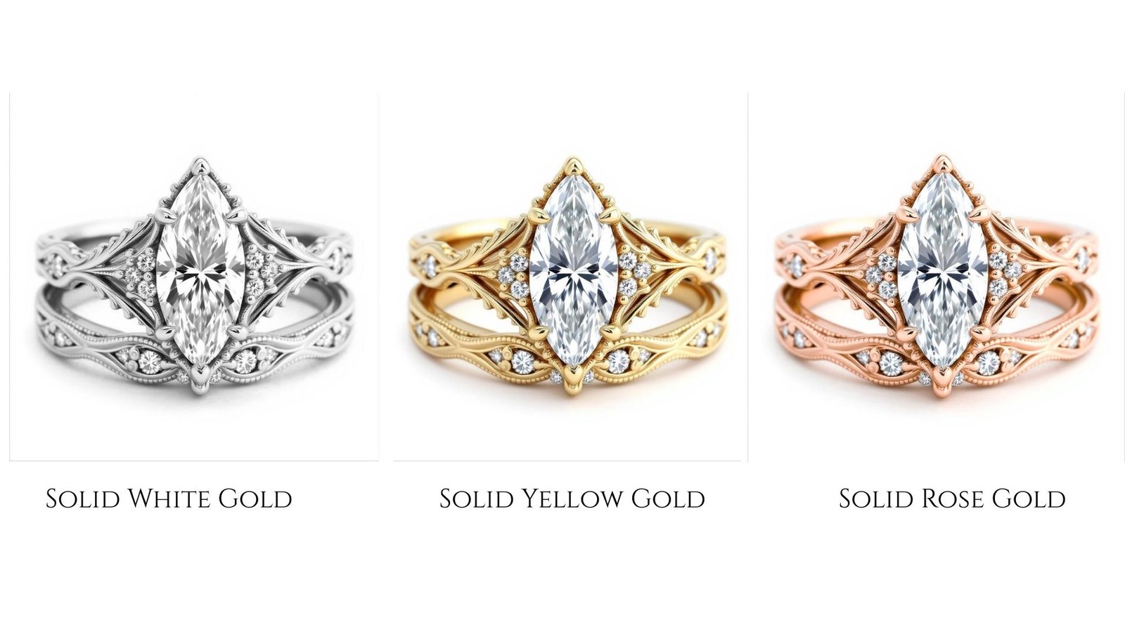 Classic marquise cut diamond wedding set