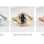 2 Carat Dark Grey Moissanite Ring | Oval Cut Vintage Bypass Engagement Ring | Yellow Gold Filigree Band | Unique Bridal Ring Gift
