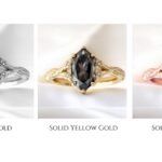 4 Carat Dark Grey Dutch Marquise Vintage Style Ring – Nature-Inspired Split Band Black Moissanite & Yellow Gold, Anniversary Gift for Wife