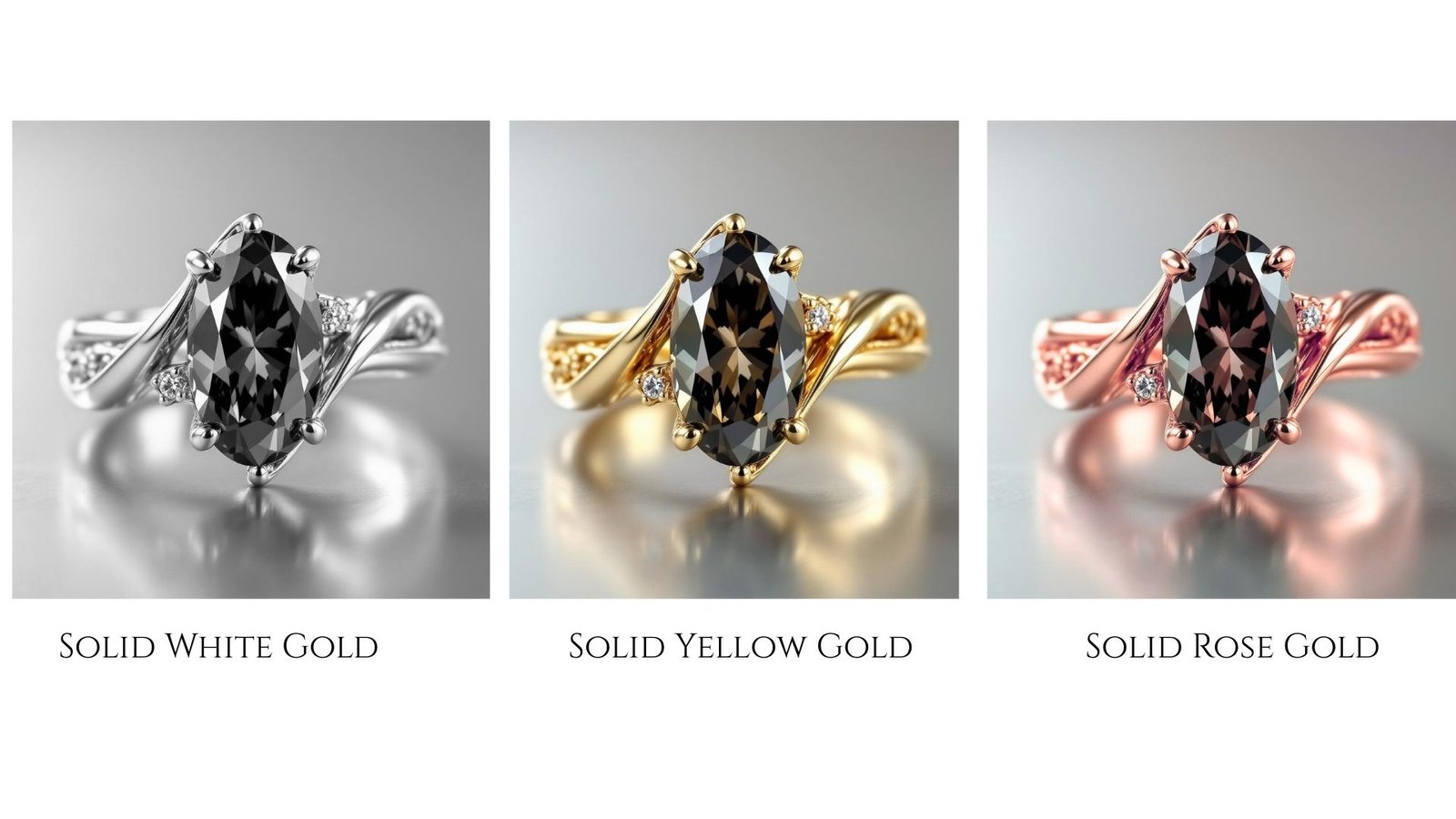 4 Carat Dark Grey Oval Moissanite Ring | Twisted Yellow Gold Engagement Ring | Vintage Style Statement Ring | Moval Engagement Ring for Gift