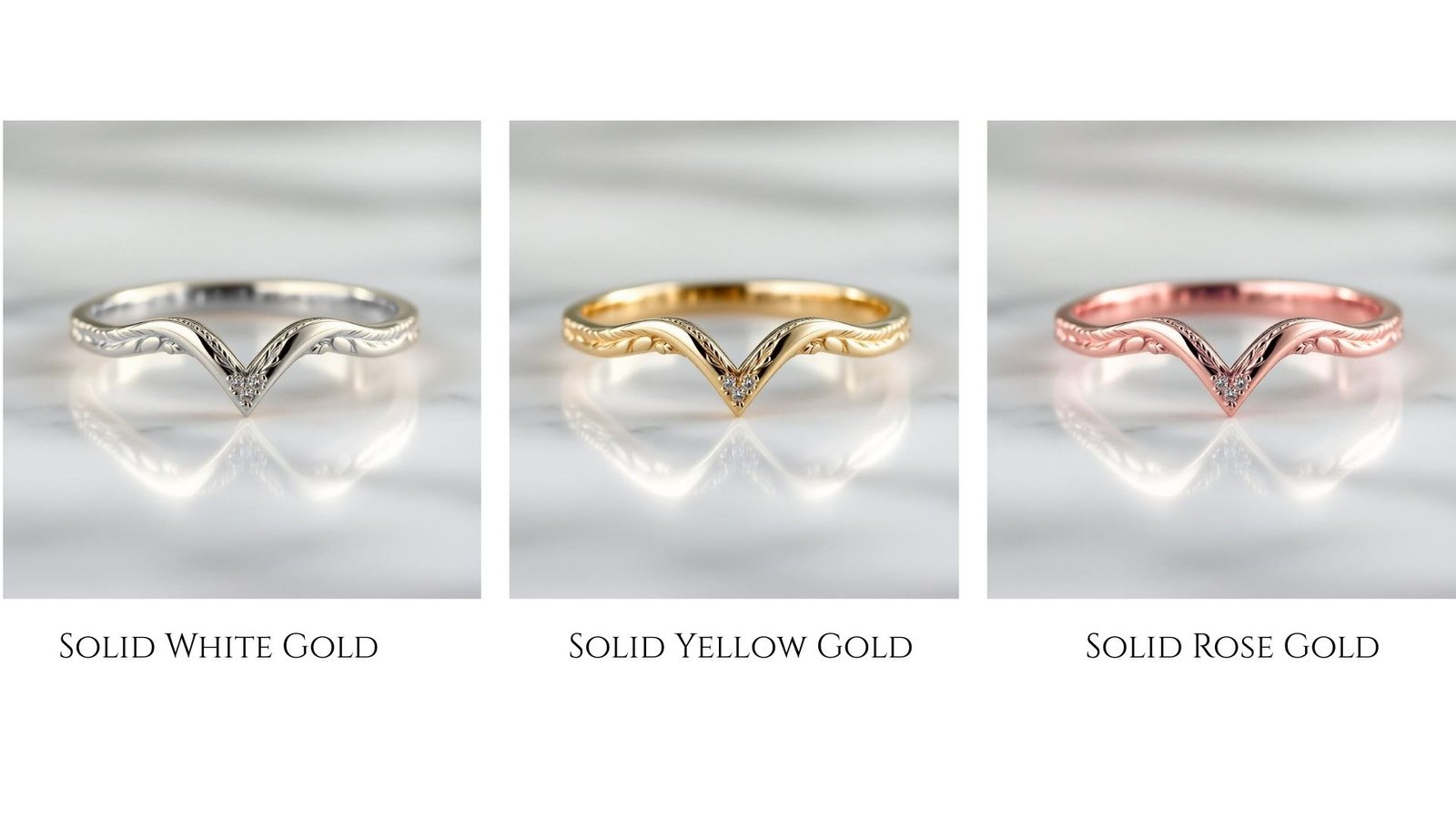 Engraved Chevron Wedding Band | Lab-Grown Diamond V Ring | Yellow Gold Leaf Detail Band | Vintage Style Stackable Ring | Gift for Girlfriend