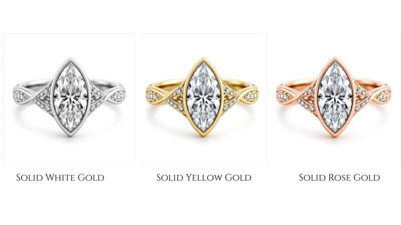 Vintage style marquise bezel set Yellow Gold Engagement Ring