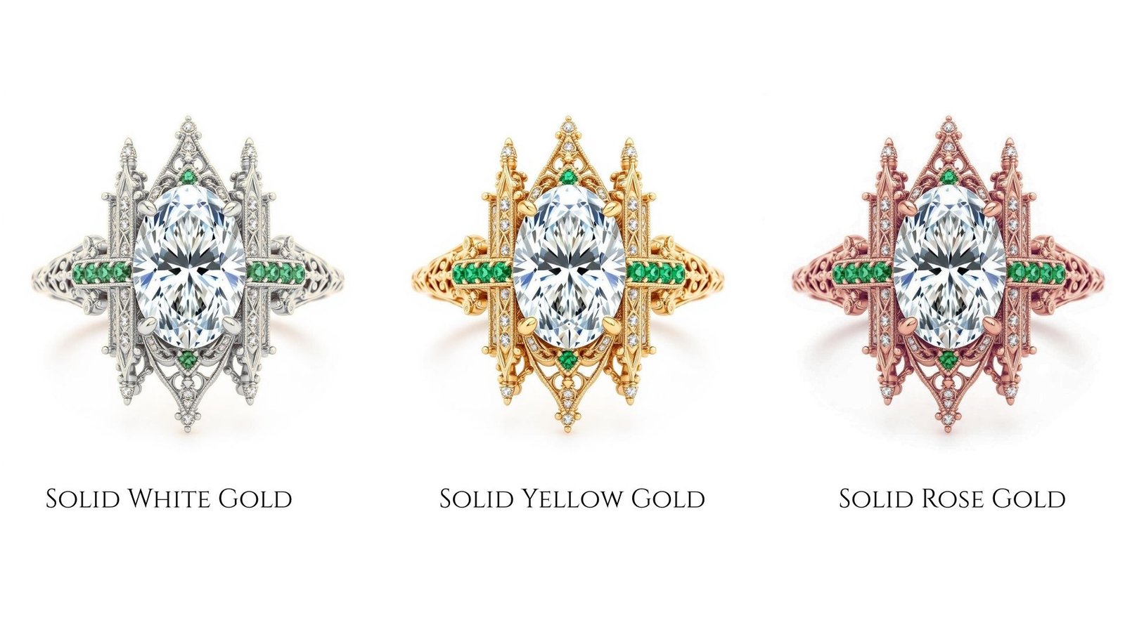 Unique bridal ring with architectural gothic design