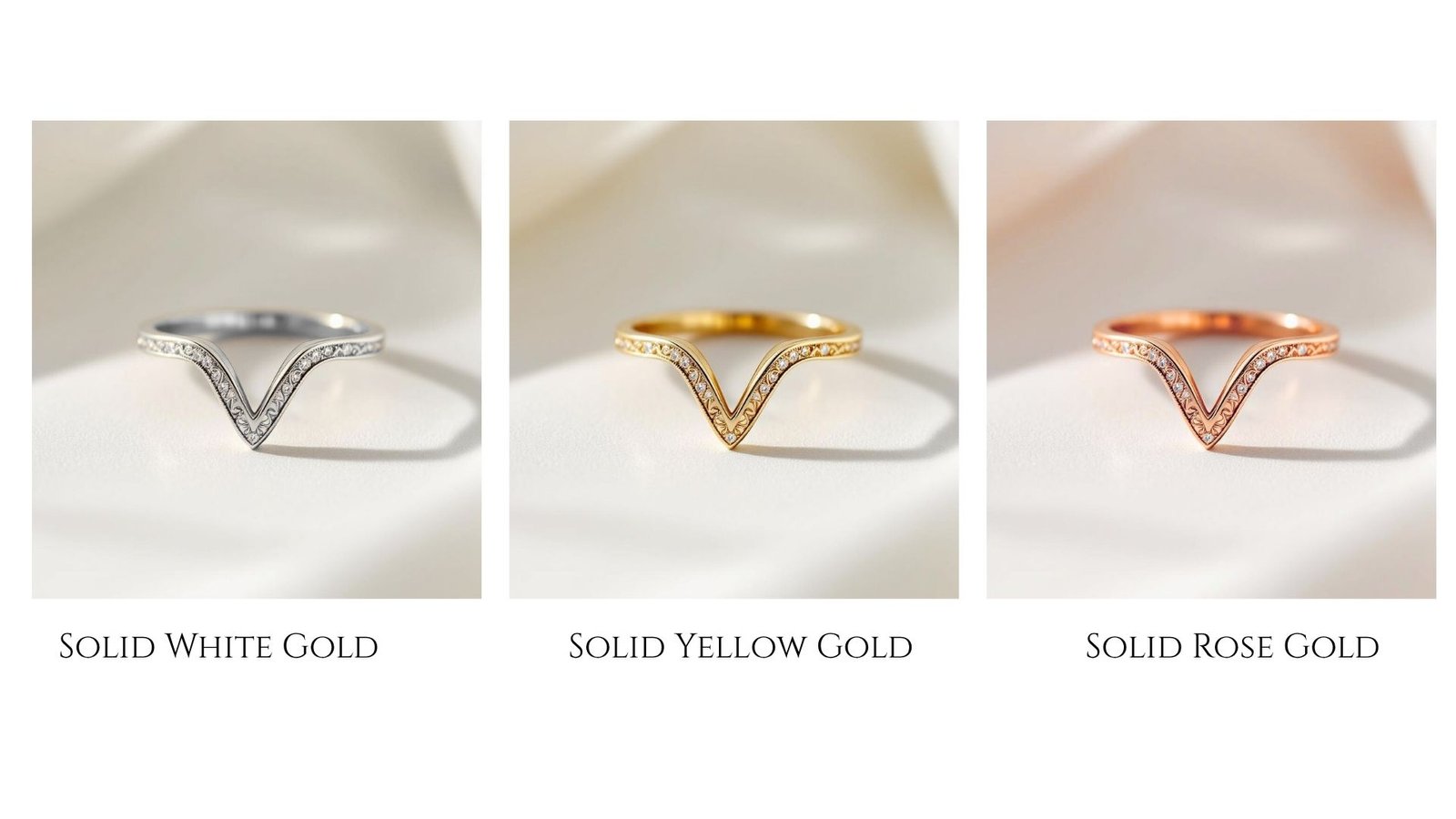 Diamond Chevron Wedding Band, Yellow Gold V Ring, Engraved Curved Band