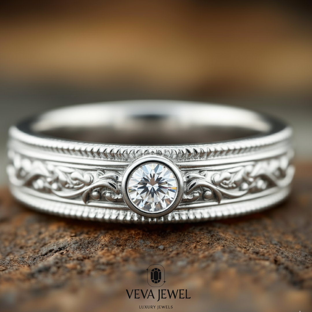 classic milgrain diamond wedding ring in solid gold