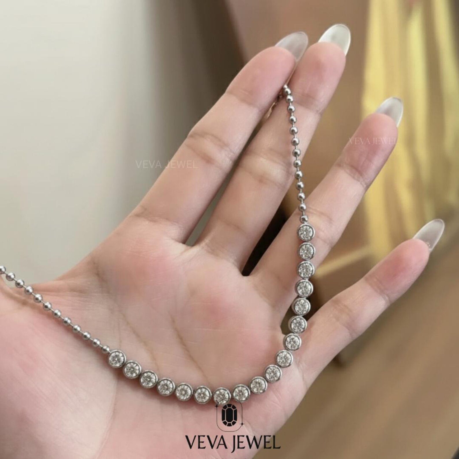 Minimalist diamond station necklace for women