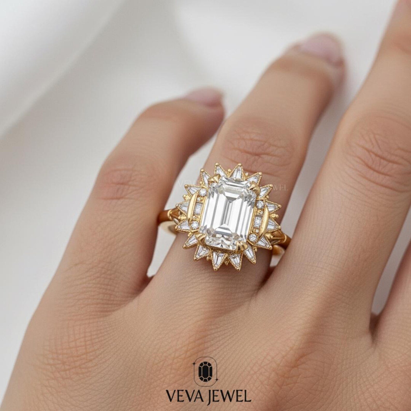 vintage inspired halo engagement ring in yellow gold