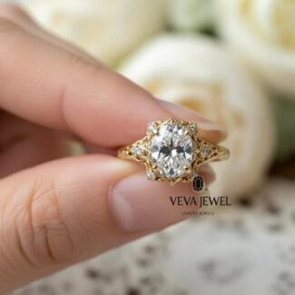 Classic vintage style diamond ring with ornate gold setting