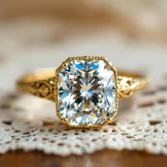 4 Carat Vintage Inspired Cushion Cut Moissanite Engagement Ring | Ornate Solitaire Ring | Solid Gold, Silver & Vermeil Options