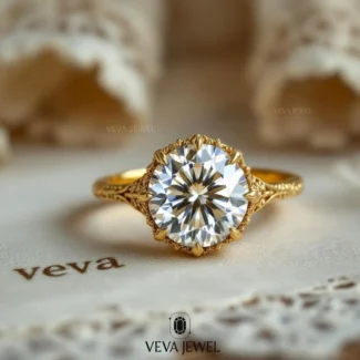 round cut diamond engagement ring in solid gold