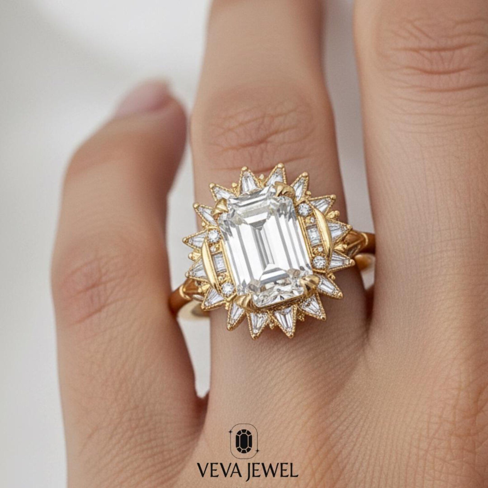 yellow gold art deco bridal ring with side diamonds