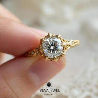 Cushion cut diamond engagement ring in gold