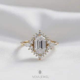 Dutch Marquise Cut Diamond Halo Engagement Ring, Vintage Cluster Bridal Ring, Unique Solid Gold Anniversary Jewelry