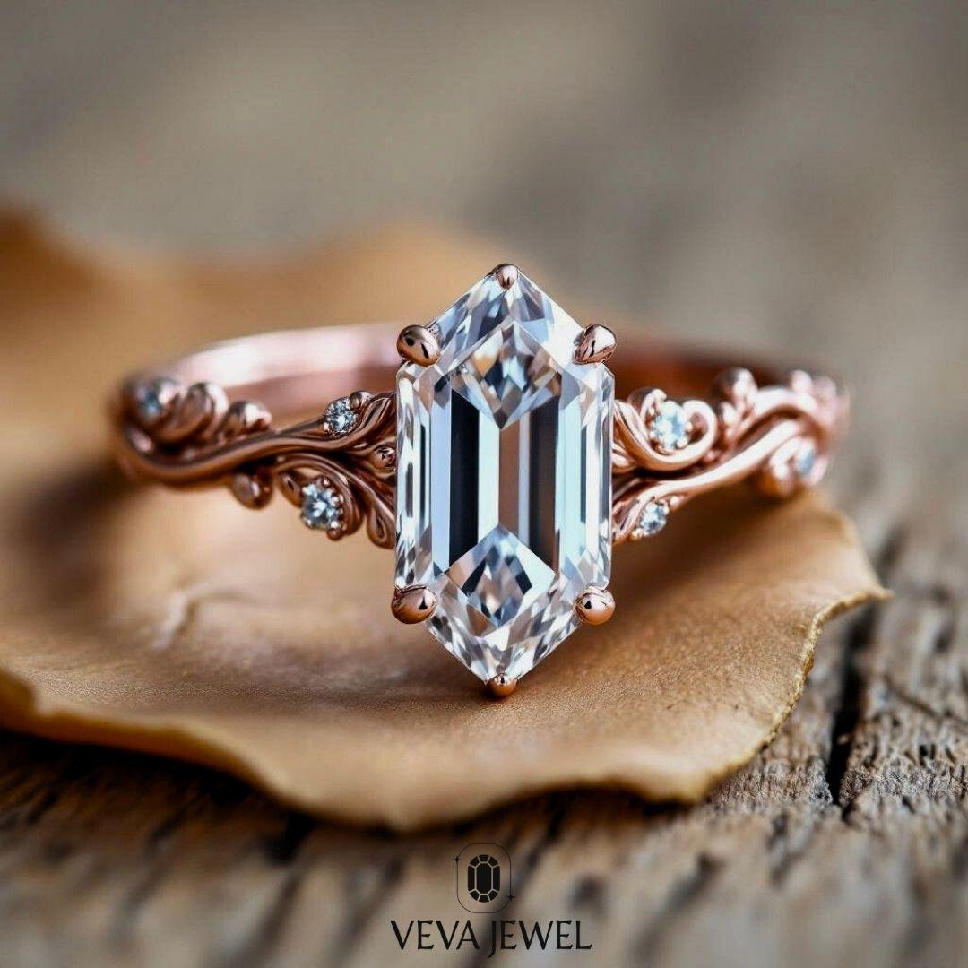 3 Carat Dutch Marquise Moissanite Engagement Ring | Vintage Leaf Rose Gold Ring | Unique Marquise Cut Ring | Handmade Promise Ring