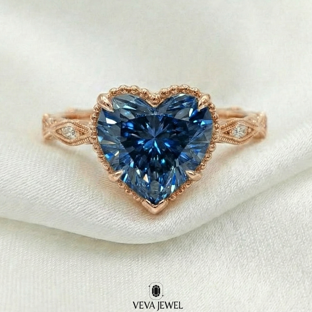 Classic engagement ring with blue diamond