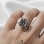 Modern bridal jewelry with grey moissanite