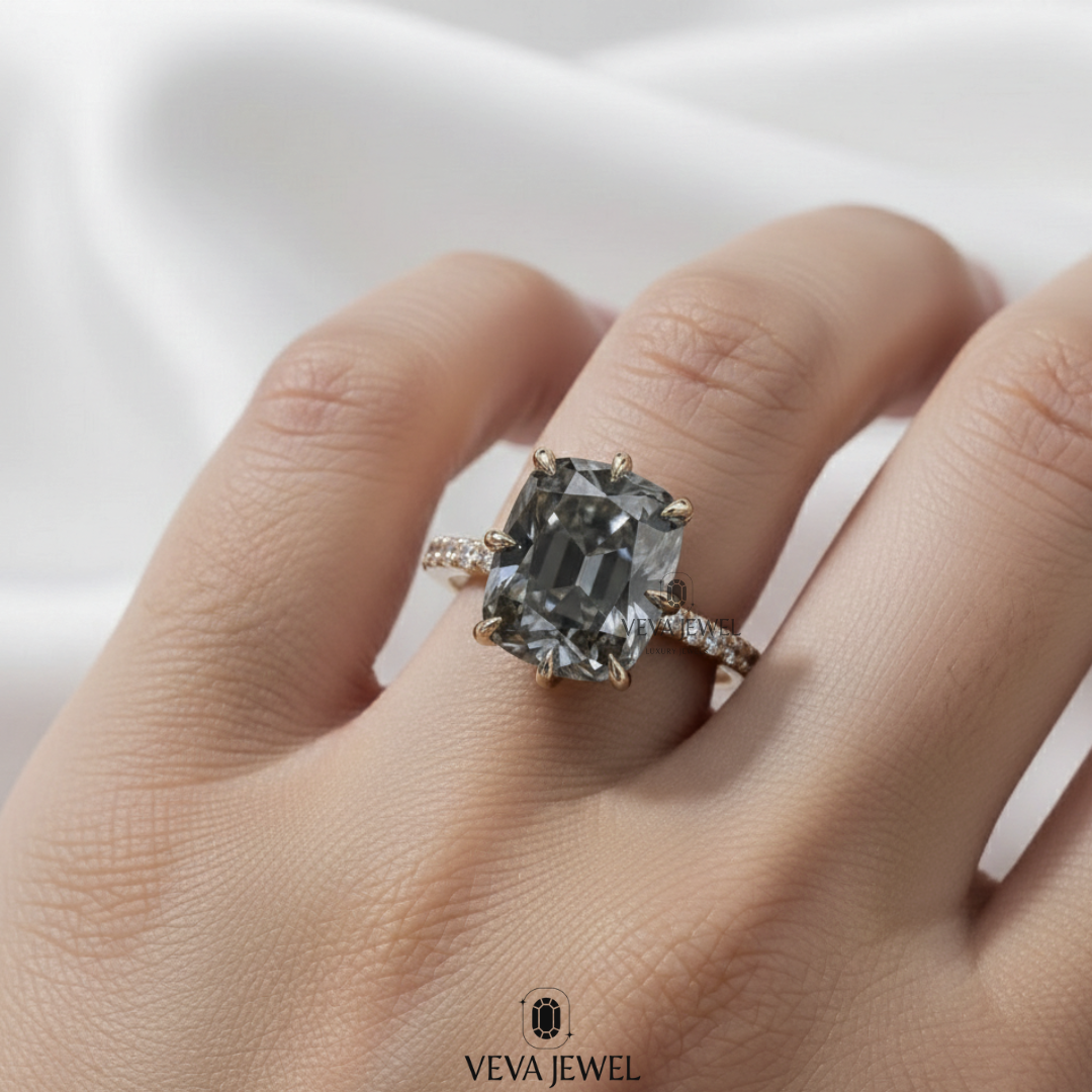 Modern bridal jewelry with grey moissanite