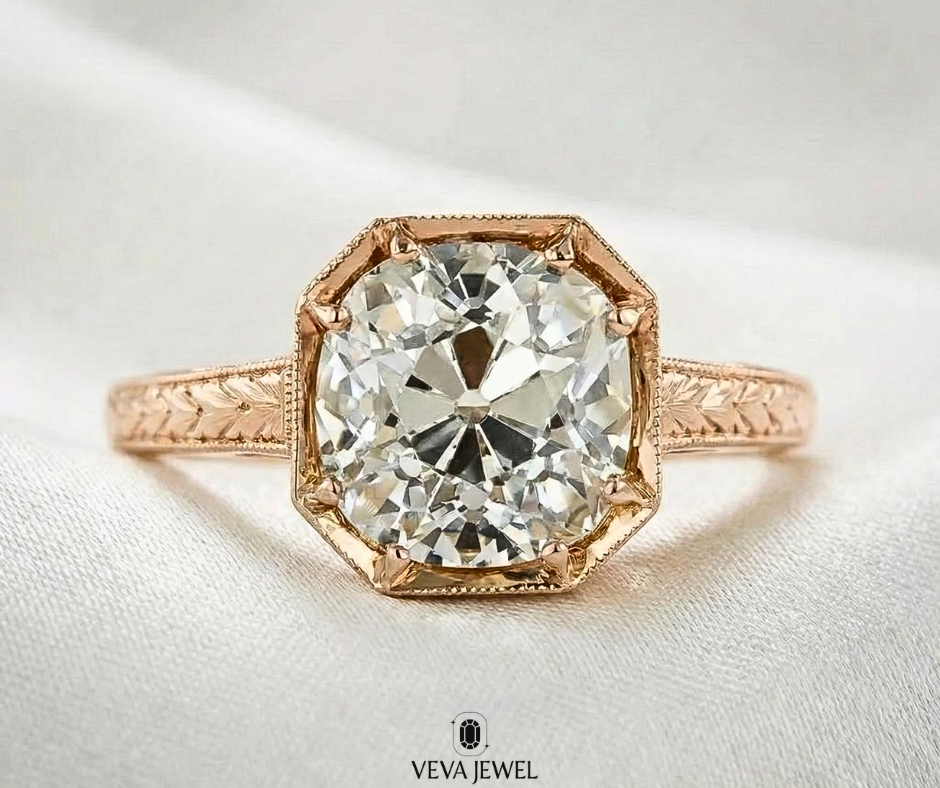 Antique style moissanite ring yellow gold