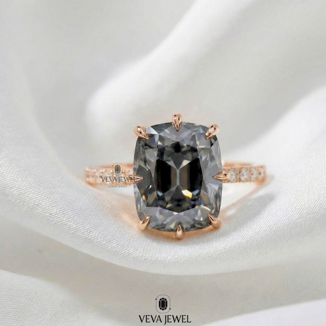 Luxury cushion cut moissanite bridal ring