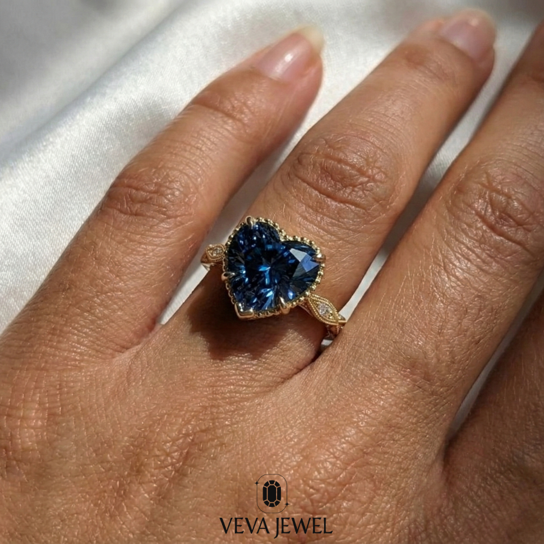 Delicate gold band heart diamond engagement ring