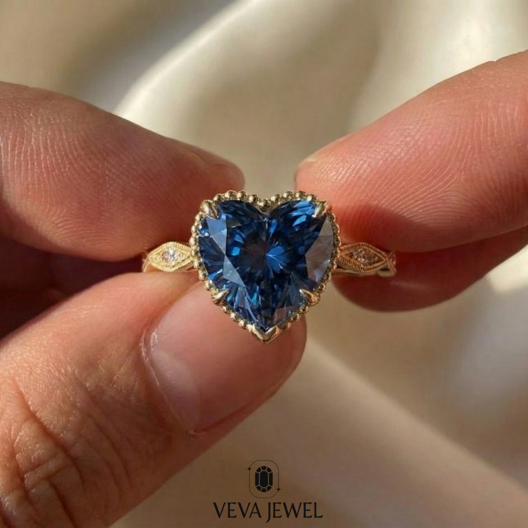 Vintage style heart diamond engagement ring