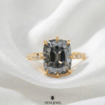 Cushion cut grey moissanite engagement ring in gold