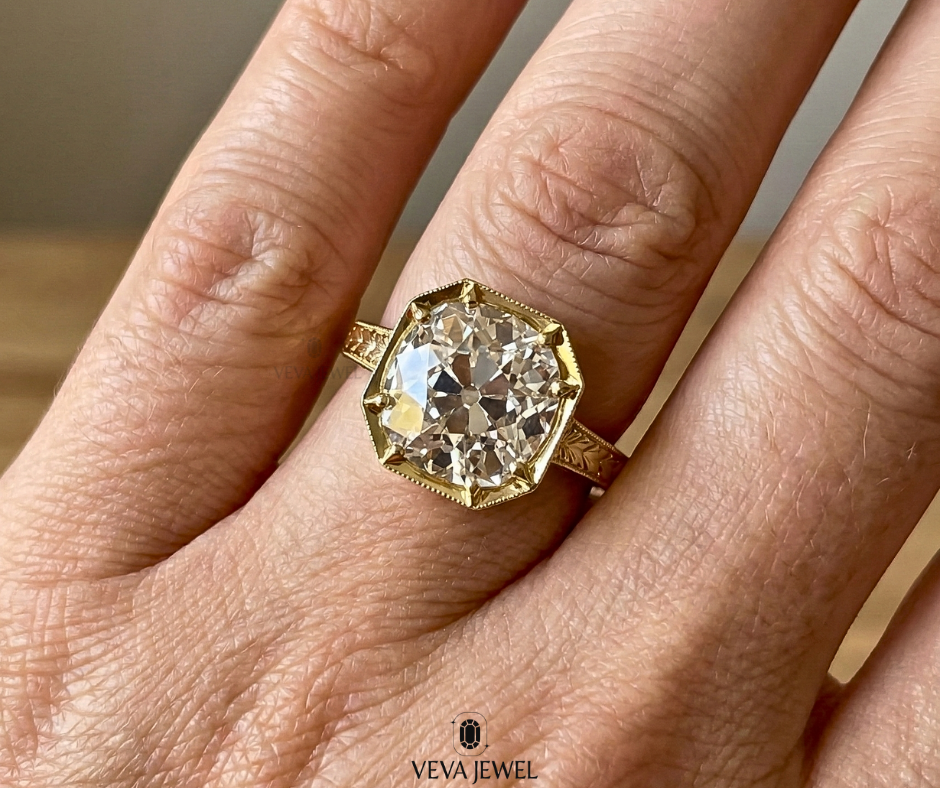 Unique octagon frame moissanite alternative ring