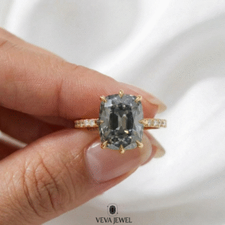 Elegant grey moissanite solitaire engagement ring