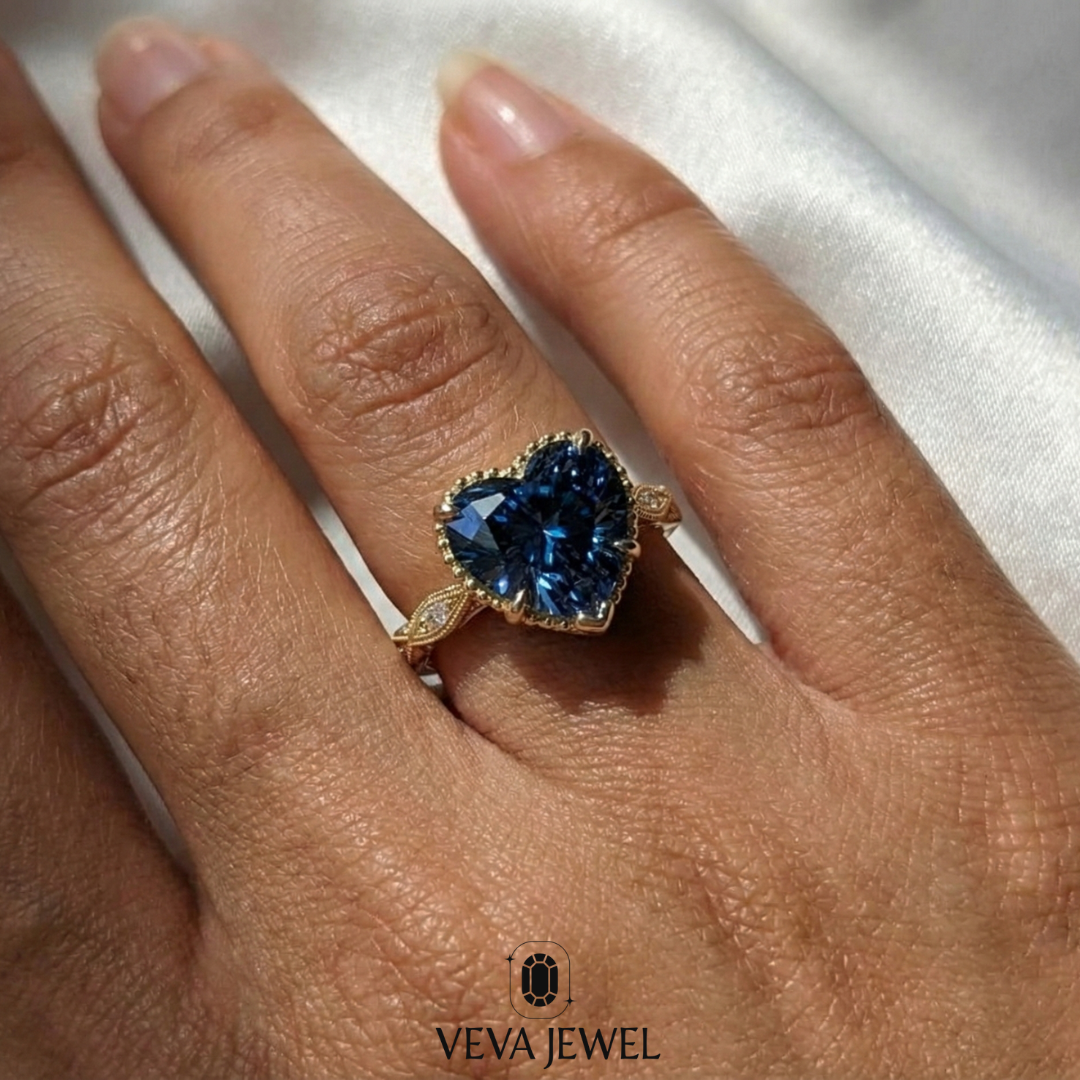 Heart cut blue diamond ring for women