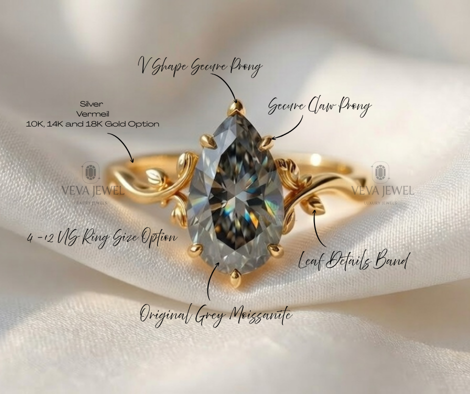 Elegant bridal ring with grey moissanite