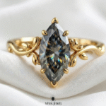 Grey marquise moissanite engagement ring in gold