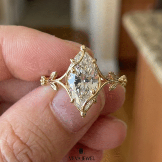 marquise cut moissanite engagement ring in solid gold
