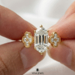 gold promise ring with moissanite and floral accents