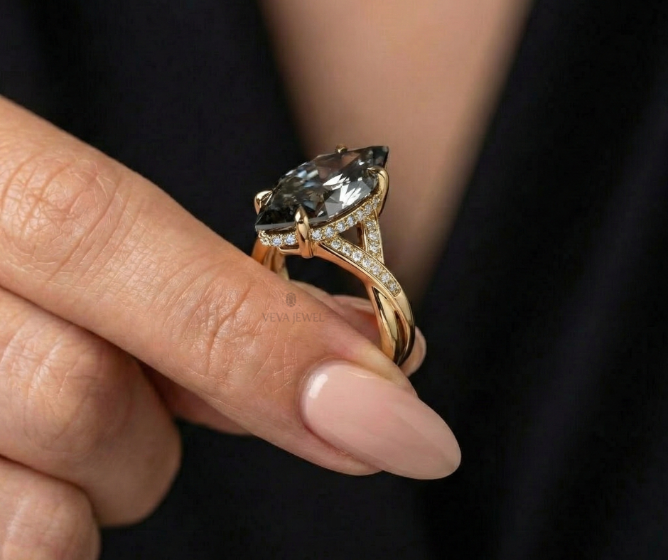 vintage grey dutch marquise promise ring with accents