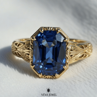 blue sapphire engagement ring in yellow gold