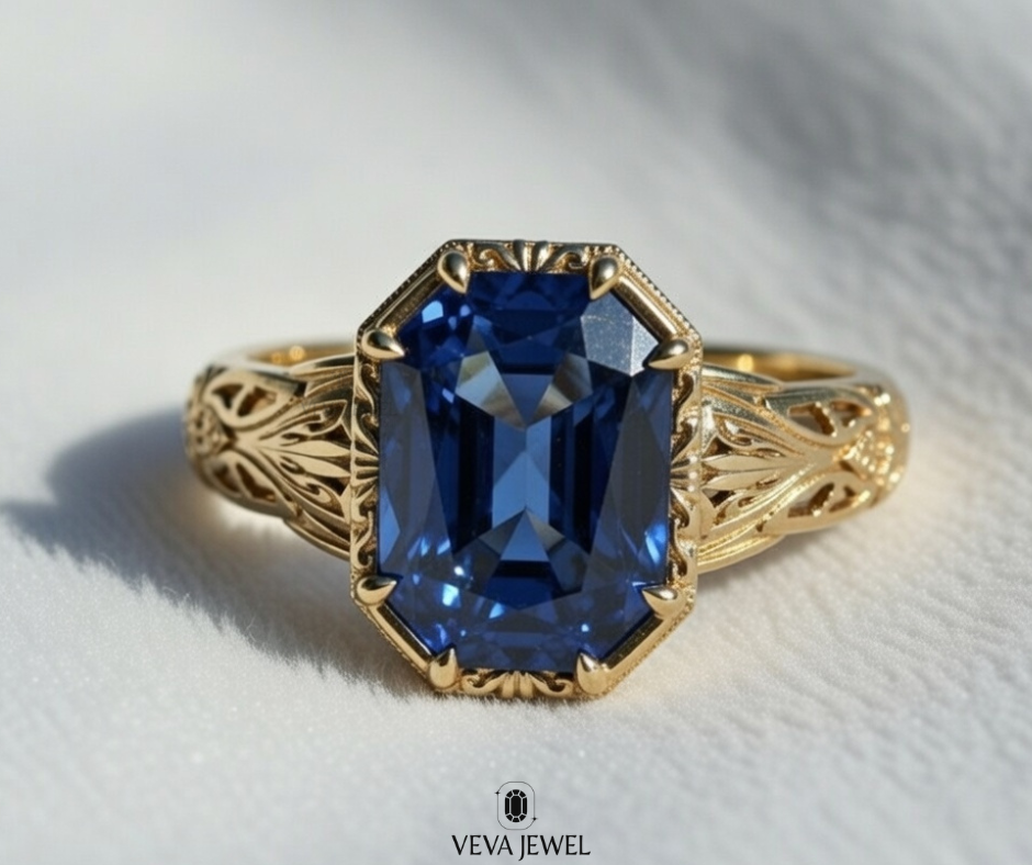 blue sapphire engagement ring in yellow gold