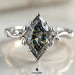 Delicate gold leaf band moissanite ring
